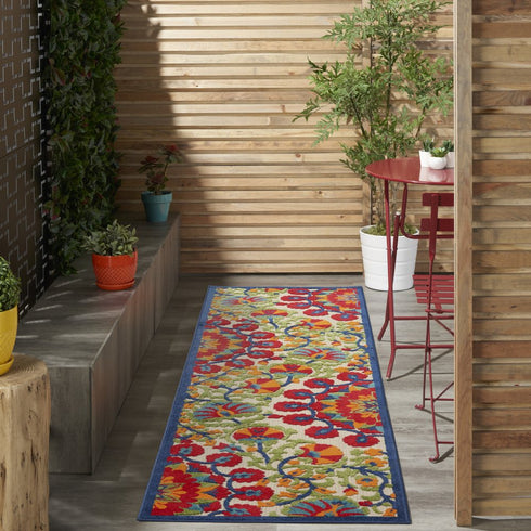 Red and Multicolor Indoor Outdoor Runner Rug